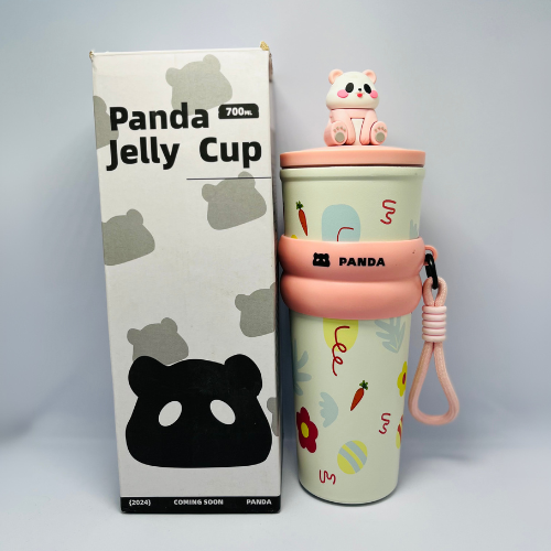 Panda Jelly Cup – 700ml Cute Cherry Design with Strap & Panda Topper (Pink) - Hover